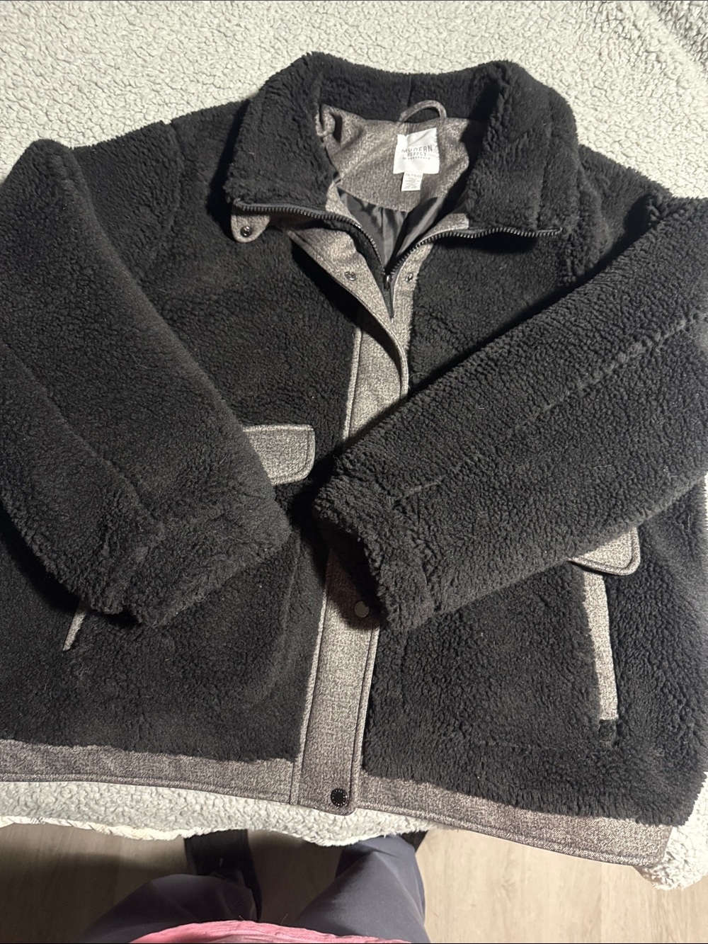 Women’s Black Sherpa Jacket with Contrast Trim -